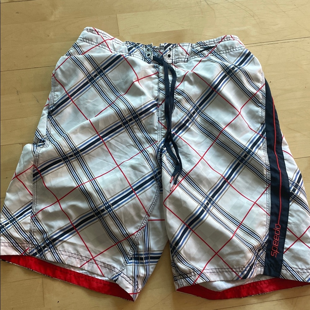 Speedo White and Blue Plaid Men's Swim Shorts